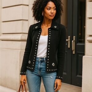 VINTAGE Lamb’s Wool Cardigan Open Front Jacket w Button Accents SUSAN MARTIN Sm